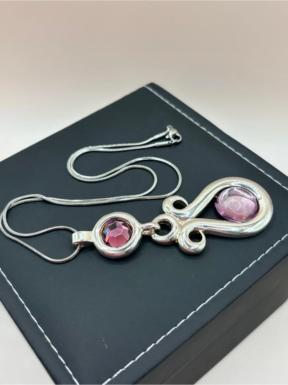 Vintage Silver Tone and Purple Stone Pendant